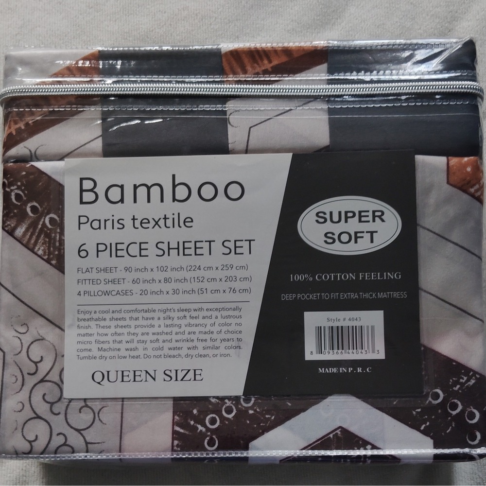 Paris Textile 2000 Series Queen Sheet Set Bamboo Cotton Geometric Deep Pocket